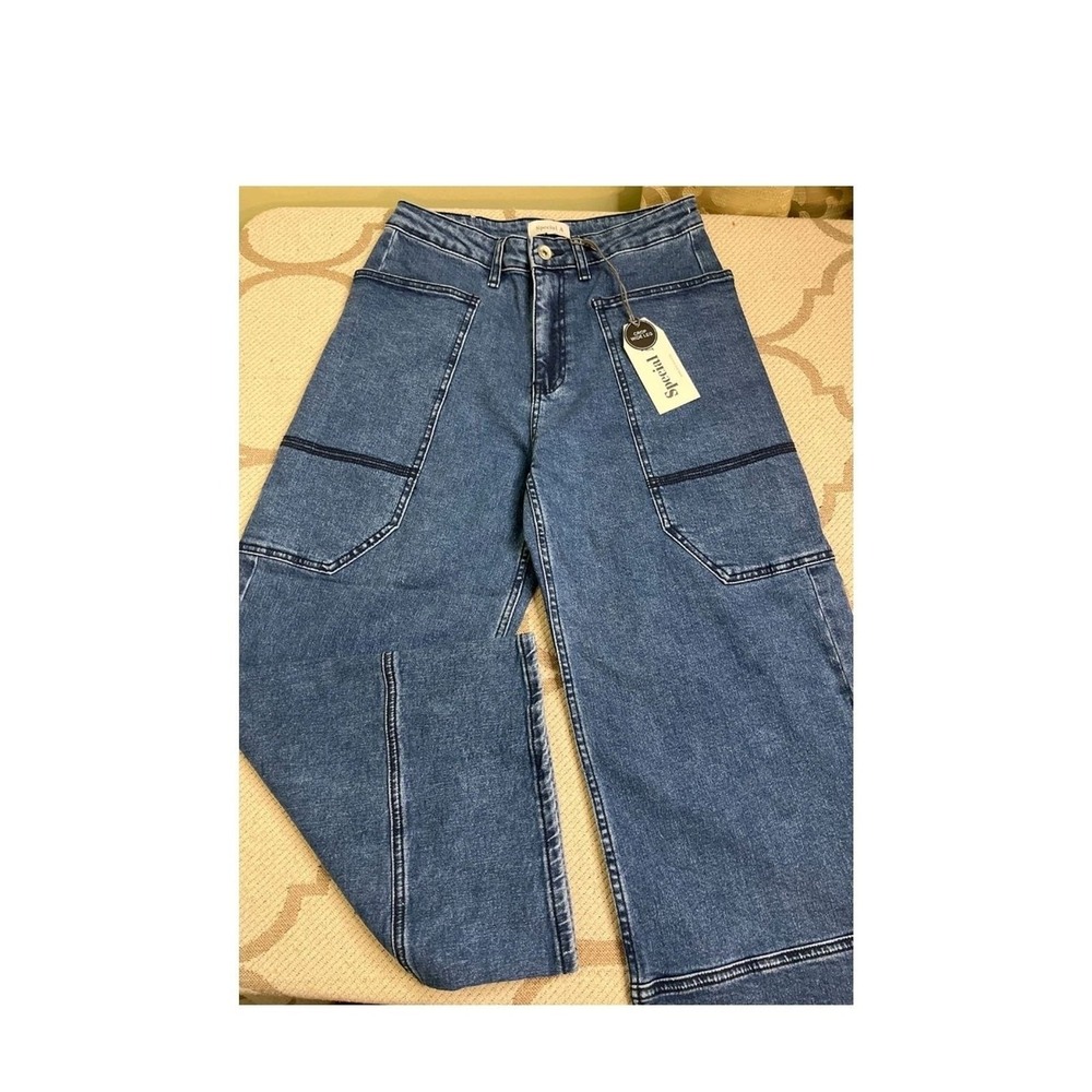 Special A Womens High Rise‎ Cropped Wide Leg Jeans Dark Wash P8083D Size 7/28